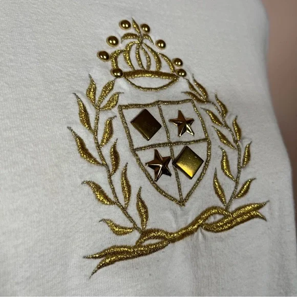 Vintage 1980 Icing Oversized Cream Gold Crown Embellished mock neck sweater - Picture 4 of 17